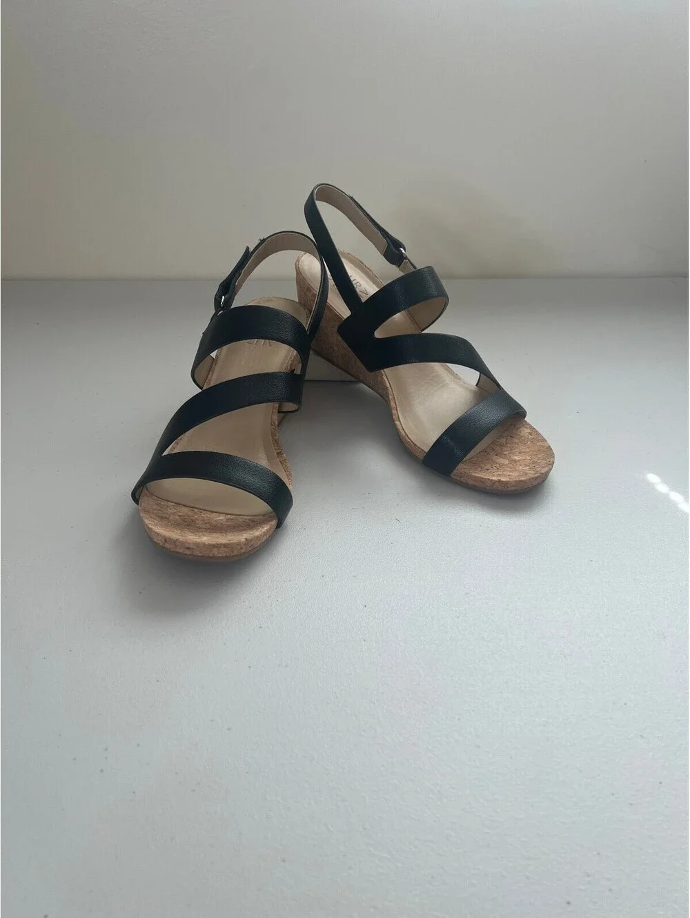Naturalizer Adria Wedge Sandals - Black Faux Leather, Size, 11
